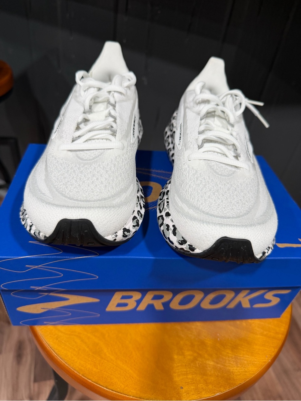 Brooks Women's White Running Shoes with Black Leopard-Pattern Midsole - Picture 3 of 3